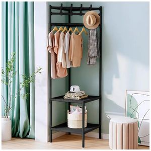 Estante Organizador Colgador de Ropa Esquinero con 2 Repisas 180x42x42cm Negro