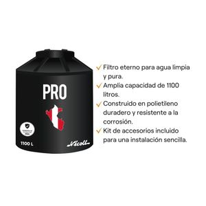 COMBO Tanque de agua Pro 1100 litros Negro + Kit de Accesorios + Electrobomba Periférica Werken 1 HP XKM80-1 40L/min