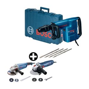 COMBO Demoledor 10.1Kg Gsh 11E 1500W + 4 cinceles Bosch + Amoladora Gws25-180 7" 2500w + Amoladora Gws7004 1/2" 710w Bosch
