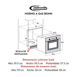 COMBO Klimatic: Cocina Empotrable Aleesia 4 Hornillas a Gas Negro + Campana IWH101NE/M 60cm + Horno empotrable a gas Bonn