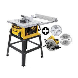 COMBO Stanley: Sierra Circular SC16 1600W + 2 Discos 7-1/4" + Sierra de Mesa 10" 1800W SST1801