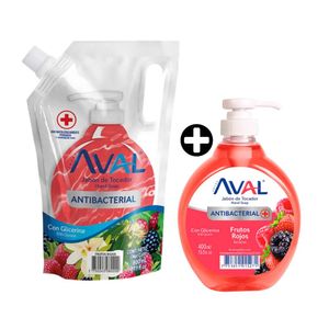 COMBO Jabón líquido antibacterial Frutos Rojos 800ml Aval + Jabón líquido antibacterial Frutos rojos 400ml Aval