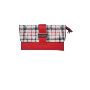 Cartera Tarjetera Larga de Cuadros Roja