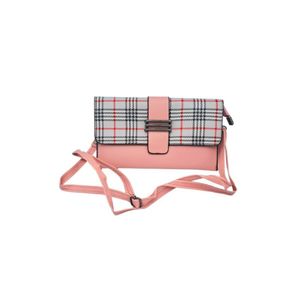 Cartera Tarjetera Larga de Cuadros Rosada