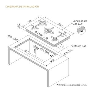 Cocina Encimera Empotrable Sole Scollection Pureblack a Gas Smart 90cm