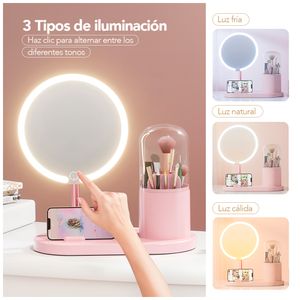 Espejo LED con Organizador RS Y14 Y Limpiador de Brochas BL S52
