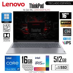 Laptop Lenovo ThinkBook 16 G6 IRL Intel CoreI7-13700H 16GB RAM 512GB SSD 16"  WUXGA 21KH00F4LM
