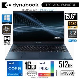 Laptop Dynabook Tecra A 50K Intel Corei7-1260P 16GB RAM 1TB SSD 15.6" FHD Win 10 Pro PML20U139011