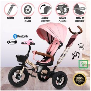 Triciclo Guiador para Niños Usb y Bluetooh «LAURENT» Rosado