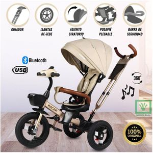 Triciclo Guiador para Niños Usb y Bluetooh «LAURENT» Beige