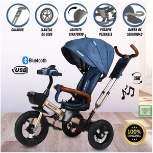 Triciclo Guiador para Niños Usb y Bluetooh «LAURENT» Blue
