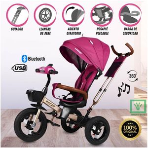 Triciclo Guiador para Niños Usb y Bluetooh «LAURENT» Fucsia
