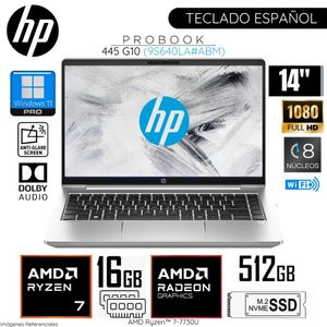 Laptop HP Probook 445 G10 Ryzen 7-7730U 16GB RAM 512GB SSD 14" FHD Win 11 Pro - (9S640LA#ABM)