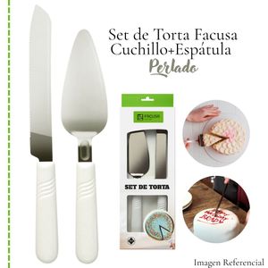 Set de Torta Facusa Cuchillo y Espatula Perlado