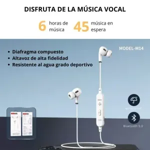 Audífonos Bluetooth Deportivo TRANYOO Sonido 360° Manos Libres M14