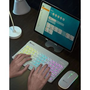 Combo Kit Teclado y Mouse Luces RGB Inalámbrico Blanco + Mousepad Gamer Galaxia XL 80cm x 30cm