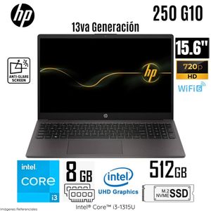 Laptop HP 250 G10 Intel Core i3-1315U 8GB RAM 512GB SSD 15.6" HD - A29CMLA