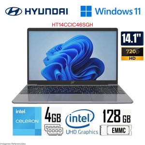 Laptop Hyundai Hybook Plus HT14CC1C46SG Intel Celeron N4020 4GB RAM 125GB SSD 14" HD WIN 11 - Gris