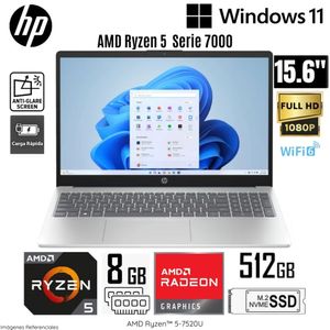 Laptop HP 15-FC0071LA AMD Ryzen 5 7520U 8GB RAM 512GB SSD 15.6" FHD Windows 11 Home