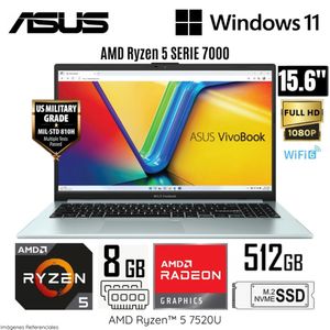 Laptop Asus VivaBook Go 15 E1504FA AMD Ryzen 5 7520U 8GB RAM 512GB RAM 15.6" FHD WIN 11