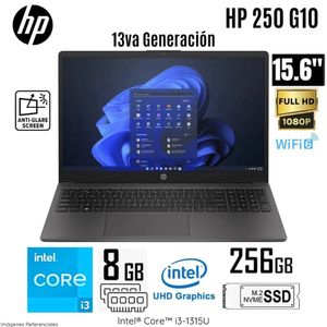 Laptop HP 250 G10 Intel Core i3-1315U 8GB RAM 256GB SSD 15.6 Pulg. HD Free Dos  - 81H23LT