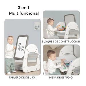 Estación de Actividades 3 en 1 Mesa y Silla para Niños Color Gris