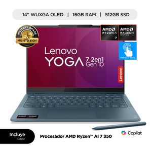 Laptop Lenovo Yoga 7  2 en 1 AMD Ryzen AI 7 350 16GB RAM 512GB SSD 14" WUXGA Oled TOUCH + Lapiz Yoga Pen