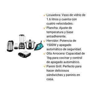 Licuadora + plancha + hervidor + olla arrocera + panini grill Practika