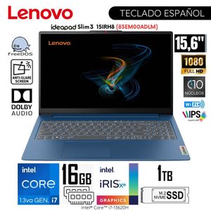 Laptop Lenovo IdeaPad Slim 3 15IRH8 Intel Core i7-13620H 16GB DDR5 RAM 1TB SSD 15.6" FHD 83EM00ADLM
