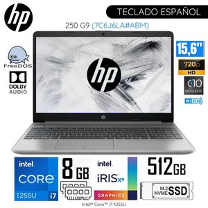 Laptop HP 250 G9 Intel Core i7-1255U 8GB RAM 512GB SSD 15.6" HD (7C6J6LA#ABM)