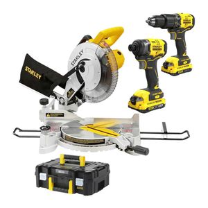Sierra ingleteadora 10 plg, taladro percutor, atornillaor impacto 20V