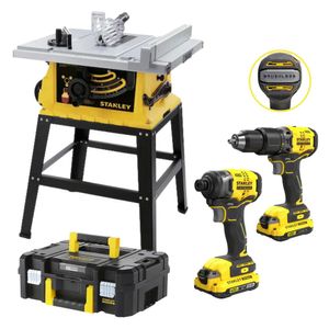 Sierra de mesa 1800 W, taladro percutor, atornillador de impacto, 20V