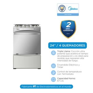 Cocina a Gas Procook 24" 4 Quemadores Acero Inoxidable