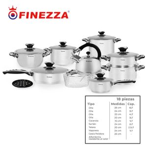 Juego de Ollas Finezza de 18 Piezas de Acero Inoxidable FZ-2018LX