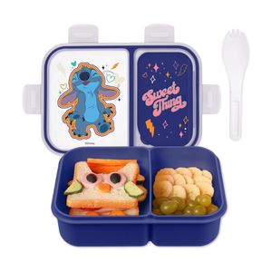 Lilo & Stitch | Caja de Bento con compartimentos divididos y tenedor de Disney | Azul