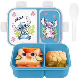 Lilo & Stitch | Caja de Bento con compartimentos divididos y tenedor de Disney | Stitch y Angela