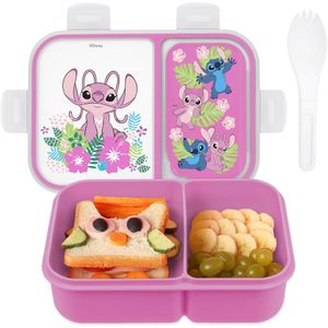 Lilo & Stitch | Caja de Bento con compartimentos divididos y tenedor de Disney | Rosa