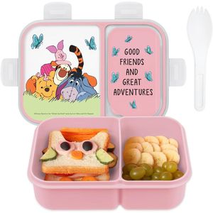 Winnie Pooh y amigos | Caja de Bento con compartimentos divididos y tenedor de Disney | Rosa