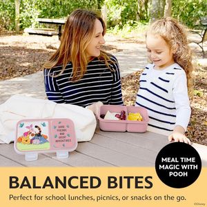 Winnie Pooh y amigos | Caja de Bento con compartimentos divididos y tenedor de Disney | Rosa