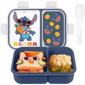 Lilo & Stitch | Caja de Bento con compartimentos divididos y tenedor de Disney | Azul Stitch