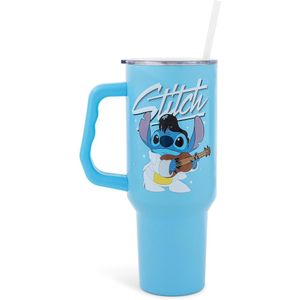 Disney | Vaso de viaje de acero inoxidable con asa con diseño de Lilo & Stitch | Stitch Celeste