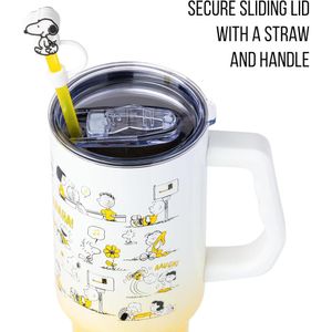 Snoopy | Vaso de acero inóxidable con asa y pajita de 40 OZ