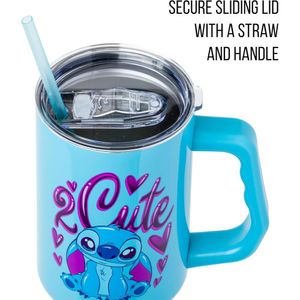 Lilo & Stitch | Vaso de acero inóxidable con asa y pajita de 40 OZ | Turquesa