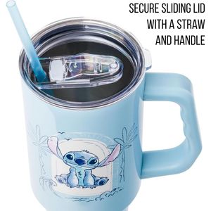 Lilo & Stitch | Vaso de acero inóxidable con asa y pajita de 40 OZ | Celeste