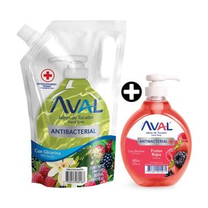 COMBO Jabón líquido antibacterial Frutos rojos Aval 400ml + Jabón líquido antibacterial fresco Eucalipto 800ml Aval