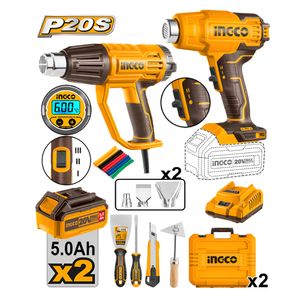 Kit Pistola de Calor Pantalla LCD 2000W + Pistola de Calor Ingco 20V + Batería 4.0AH COSLI250801