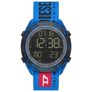 Reloj Diesel Crusher DZ1944 Digital Alarma Luz de Fondo Correa de Nylon Azul