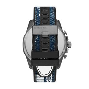 Reloj Diesel Mega Chief DZ4541 Fecha Cronometro Acero Inoxidable Gunmetal Correa Silicona Dial Azul