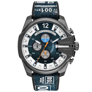 Reloj Diesel Mega Chief DZ4541 Fecha Cronometro Acero Inoxidable Gunmetal Correa Silicona Dial Azul