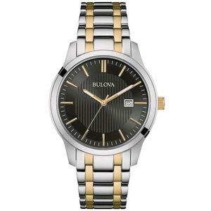 Reloj Bulova 98B237 para Hombre Fecha Acero Inoxidable Plateado Dorado Dial Negro